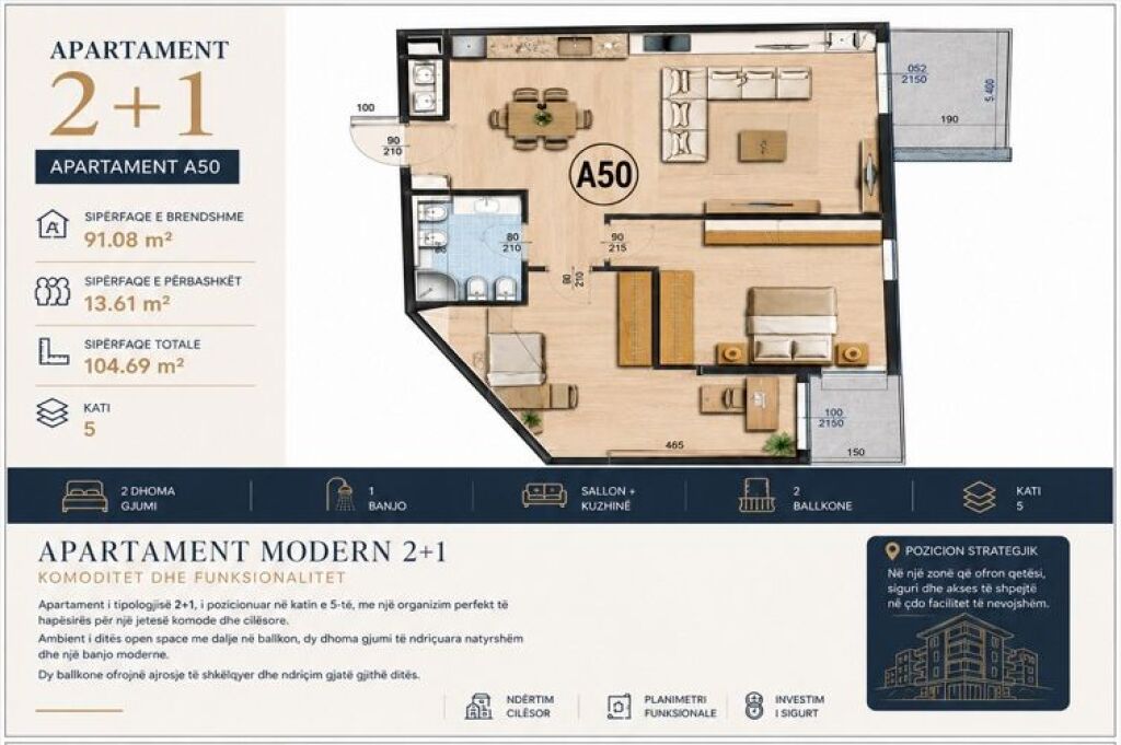 🏡 Apartment 2+1 for sale | 104 m² | Residenca Sanel | Paskuqan