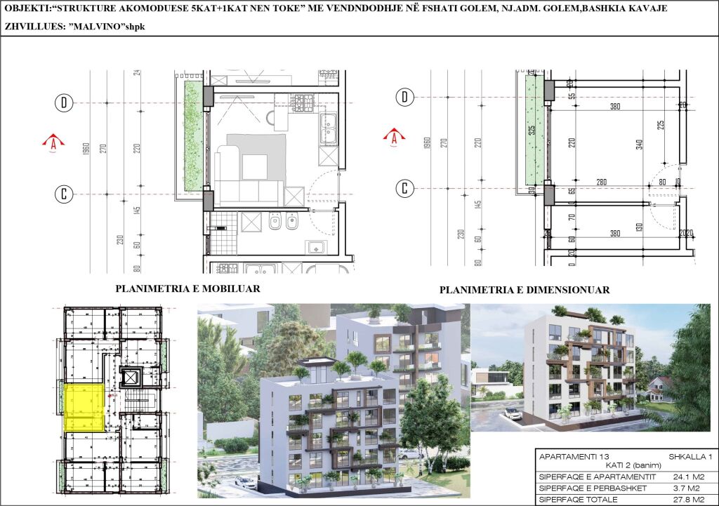 Apartment 2+1 for Sale in Mali i Robit, Golem