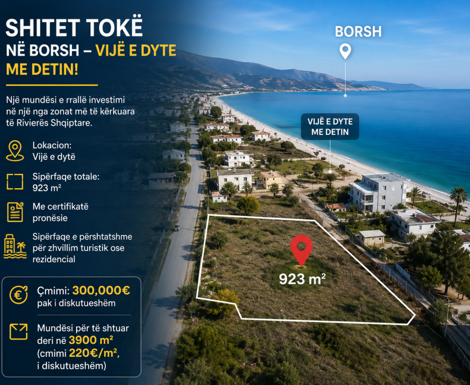 Shitet tokë në Borsh – Vijë e dyte me Detin! 🌴