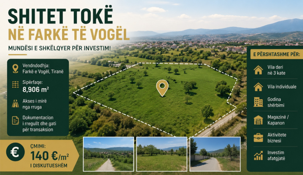 Shitet Tokë 8,900m2 – Farkë e Vogël, Tiranë