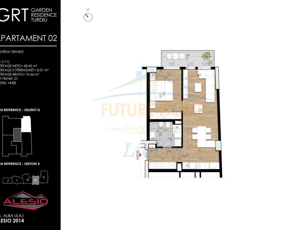 For sale, Apartment 1+1, Garden Residence Turdiu, Tirana.