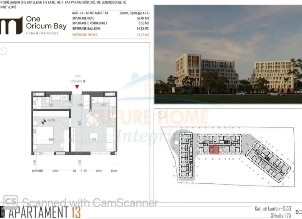 Shitet, Apartament 1+1, One Oricum Bay, Vlorë.
