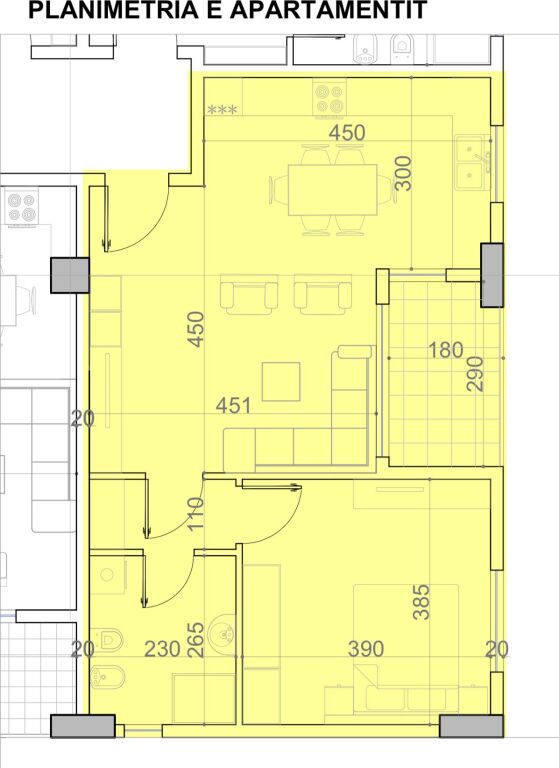 Apartment 1+1 convertible to 2+1 FOR SALE in "BELFIORE RESIDENCE" 75.35m2, 1 minute from the entrance to the New Ring, Paskuqan, Tirana. 85 mln Lekë