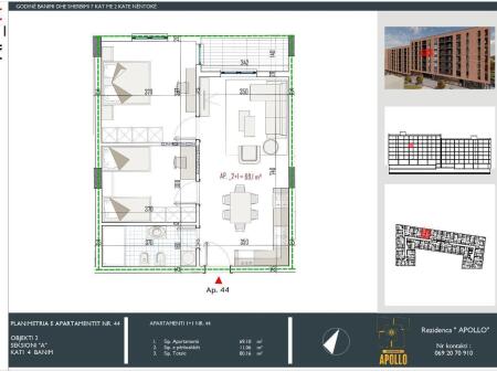 For sale apartment 2+1 with balcony Paskuqan, Residenca Apollo