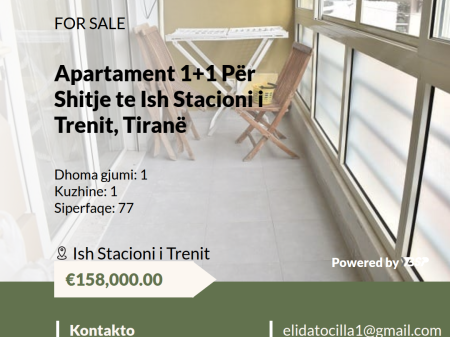 Appartamento 1+1 In Vendita presso l'ex Stazione Ferroviaria, Tirana!