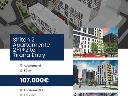For sale 2 Apartments 2+1+2 at Tirana Entry 2, Former Customs.  