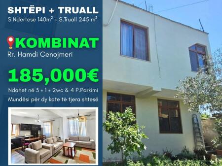 ✨For Sale *Private House* *1 Floor (3+1+2wc) +1 Half-basement Floor* + *Land* in 📍Kombinat, Tirana -- *185,000€*