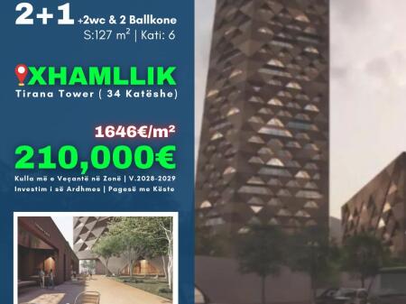 SHITET: Apt Luxury *2+1+2Wc & Ballkon* *(📍Xhamllik - Tirana Tower 34 Kateshe )* || Kati 6 Teknik , ( 127.6 m²) Investim i së Ardhmes *210,000 Euro.*