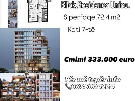 Shitet apartament 1+1 ne zemer te Bllokut ,Residenca Unico.