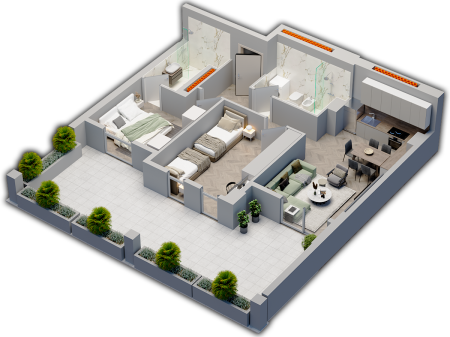 Shitet apartament 2+1+verande