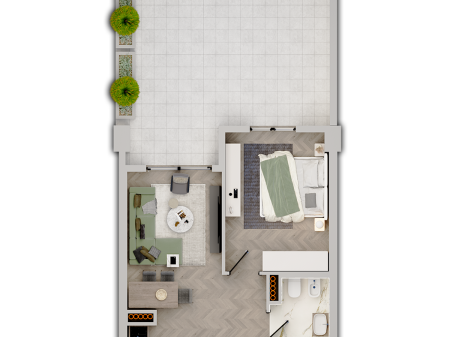 Shitet Apartament 1+1 me Verandë të Gjerë –