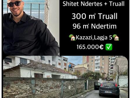 OKAZION🔥 Shitet Truall + Njoll Ndertimi  📍KAZAZI LAGJA 5  • 165.000€ ✅  • 300 ㎡ Toke Truall, 96 ㎡ njoll ndertimi  Shitet truall me njoll ndërtimi me sipërfaqe totale prej 300 m², nga të cilat 96 m² janë ndërtim ekzistues. Prona ndodhet në një super lokacion, shumë pranë qendrës, duke e bërë ideale për ndërtimin e një vile moderne ose projekti familjar. Zona është e qetë, me infrastrukturë të rregullt dhe akses të menjëhershëm në të gjitha shërbimet kryesore. Çmimi është 165,000€, dhe prona disponon dokumentacion të plotë e të rregullt hipotekor. Një mundësi e shkëlqyer investimi në një nga zonat më të kërkuara të qytetit. ------------- PER ME SHUME INFORMACION👇 Endri Cani  Whatsapp/viber •INSTAGRAM: @endricani_goldkey_realestate •Facebook: Endri Gold Key RealEstate ■Adresa :  Zyra: Rruga Aleksander Goga Ngjitur me EHW Durres  Zyra : Rruga Egnatia Qender Durres Zyra : Lagja 13, Plazh Durres
