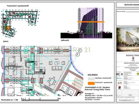 🏢 Apartment 2+1+2 for Sale with Parking Space – “Ekspozita Building”, Tirana