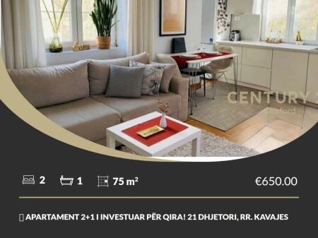 Appartamento 2+1 investito in affitto! 21 dicembre, Via Kavajes650 € /mese  Sup. Totale  75m2