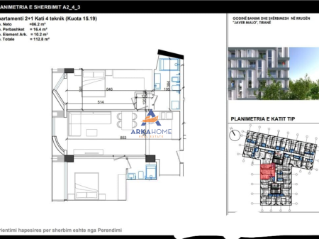 SHITET APARTAMENT 2+1+BALLKON "RRUGA JAVER MALO, ISH PARKU" 225.600 EURO