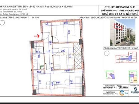 Shitet apartament 2+1 rruga Jordan Misja 170,000 € Sip. Totale  87m2
