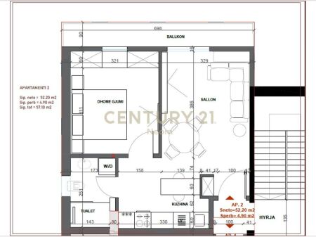 APARTAMENT 1+1 PER SHITJE NE ZONEN E BLLOKUT