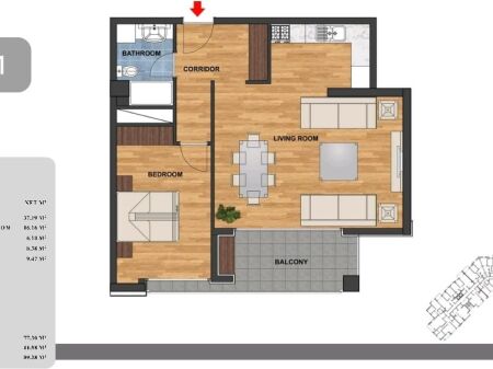 Apartment 1+1+Blk for sale, Dry Lake, 179,000 Euro