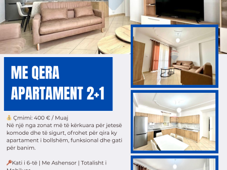 Apartament 2+1 me qera ,prane Kishes Orthodhokese,Vlore
