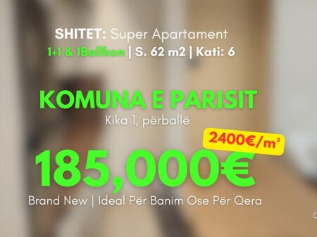 Shitet ✨️LUXURY Apartament ( 📍Komuna Parisit - Përball Kika 1 ) 1+1& 1Bllk. - Vetëm 2400€/m²🔥 AKULL I Ri 100% - 185,000€ 🔥 35,000€ Investim!