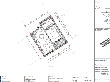 Shitet Apartament 1+1 Rezidenca Oxa 74.000 Euro