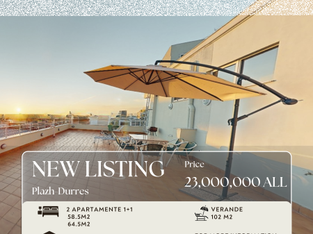 SHITEN 2 APARTAMENTE + SUPER VERANDË ME PAMJE DETI + GARAZH I MBYLLUR