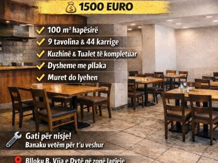 🚨 SUPER OKAZION NË BLLOK 🚨Jepet me qera bar-resorant , 100 m², 1.500 € ne BLLOK