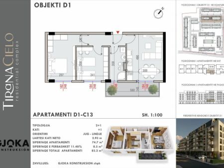 SHITET APARTAMENT 2+1 - MJULL-BATHORE , REZIDENCA TIRANA CIELO