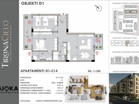 SHITET APARTAMENT 2+1+2 - MJULL-BATHORE , REZIDENCA TIRANA CIELO