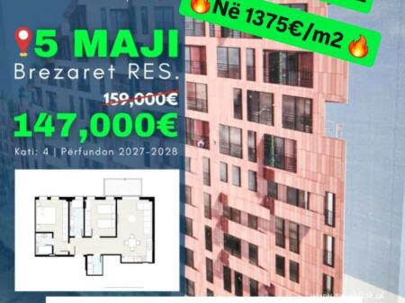 🏡 SHITET: OKAZION nga 1600€/m² vetem në 1375€/m ²🔥  II Apt. 2+1+2 WC  (📍5 Maj - Res. Brezaret) ÇMIMI : 147,000€ 😃