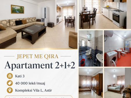 For rent furnished 2+1+2 apartment, at Vila L in Astir 40,000 leke/month
