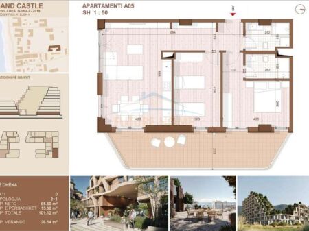 Appartamento 2+1 in vendita nella residenza Sand Castle, Shëngjin, a soli 150 metri dal mare.