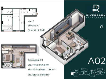 Apartament 1+1 në shitje, kompleksi "RiverPark", 109.000 Euro