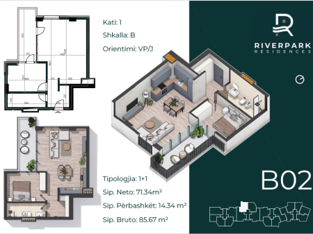 Apartament 1+1 në shitje, kompleksi "RiverPark", 137.000 Euro