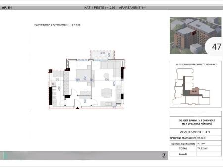 Apartament 1+1 per shitje Paskuqan