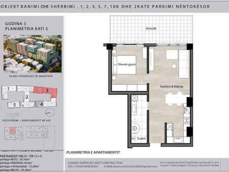 FOR SALE APARTMENT 1+1 - SPLENDOR COMPLEX, PORCELAN, TIRANA