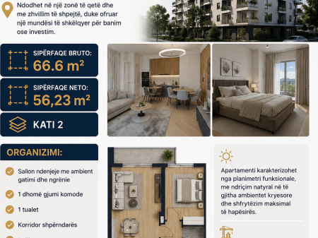 🏡 APPARTAMENTO 1+1 IN VENDITA A PASKUQAN – VIA “LIDHJA E PRIZRENIT”