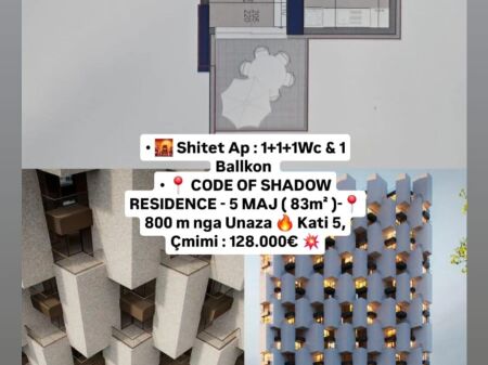 🌇 IN VENDITA: Appartamento 1+1 + 1 Bagno & 1 Balcone 📍CODE OF SHADOW RESIDENCE – 5 MAJ (83 m²) - 📍800 m dalla Tangenziale 🔥 5° Piano | Prezzo: €128.000 💥  