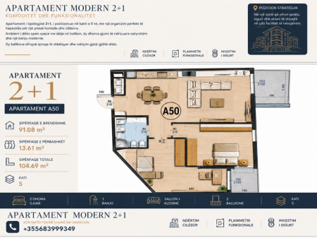 🏡 Apartament 2+1 në shitje | 104 m² | Residenca Sanel | Paskuqan
